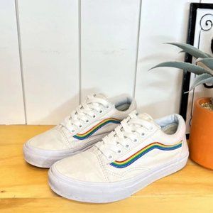 Vans White Old Skool Sneakers Pride Rainbow Women's Size 6 Limited Edition